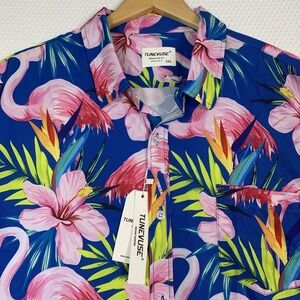 Tunevuse Mens 3XL Flamingo Hawaiian Shirt Summer Button Up Regular Fit